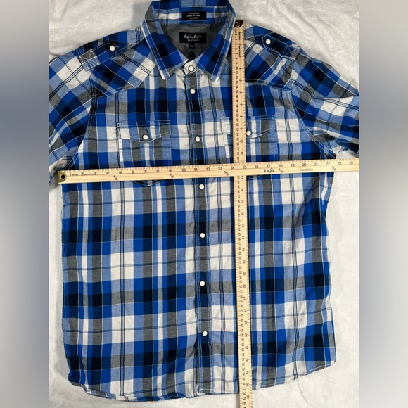 Eighty Eight men's short sleeve plaid shirt Pearl snap blue Size XXL - Picture 5 of 5